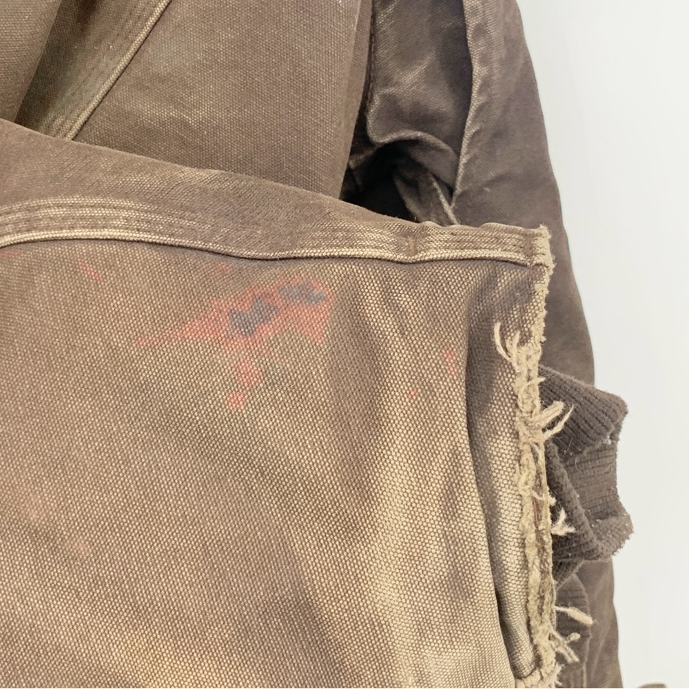 Carhartt Men Size XL TALL Jacket J22 DKB Coat Distressed RIPPED Brown Canvas - Picture 6 of 13